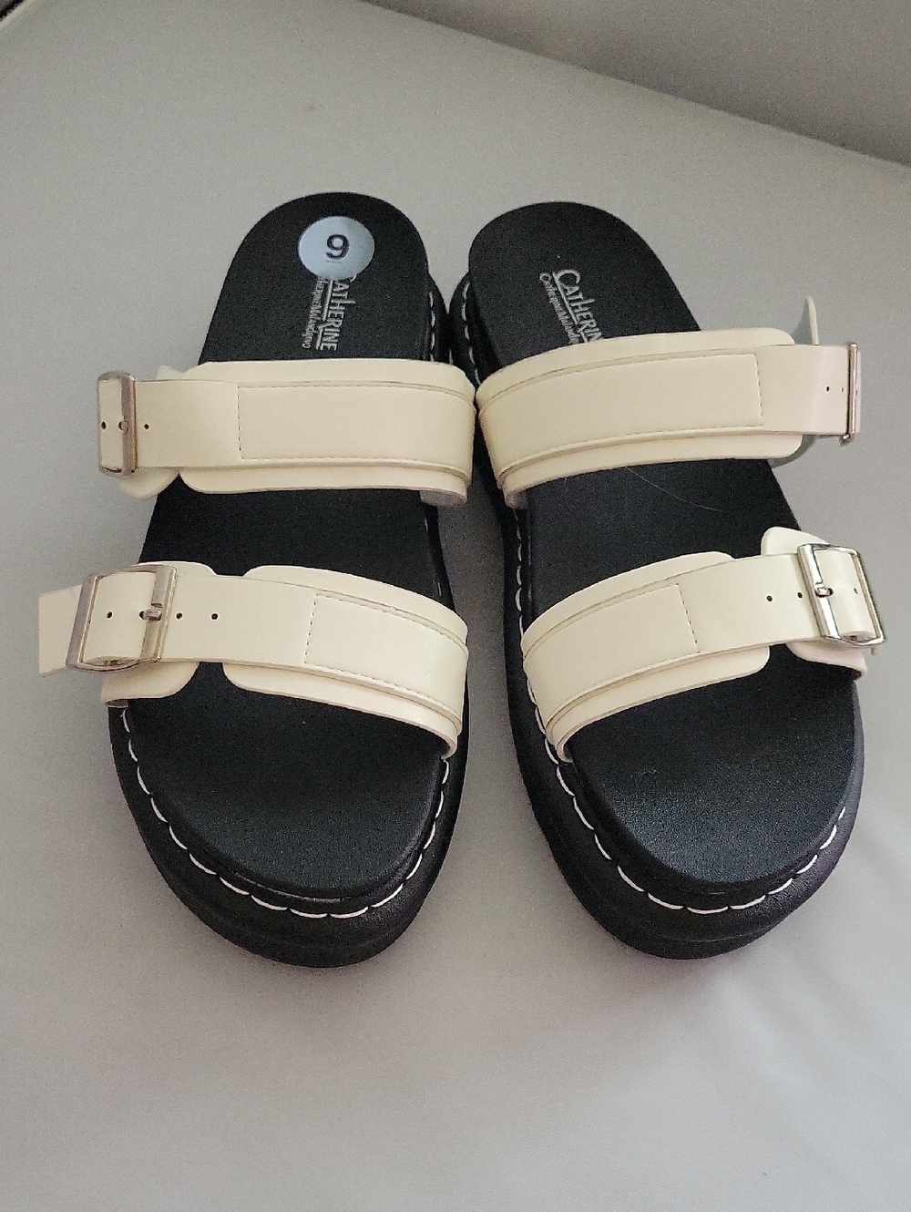 Catherine Malandrino White Double-Buckle Slide Sandals